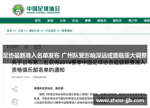 足协最新准入名单发布 广州队受影响深远或面临重大调整